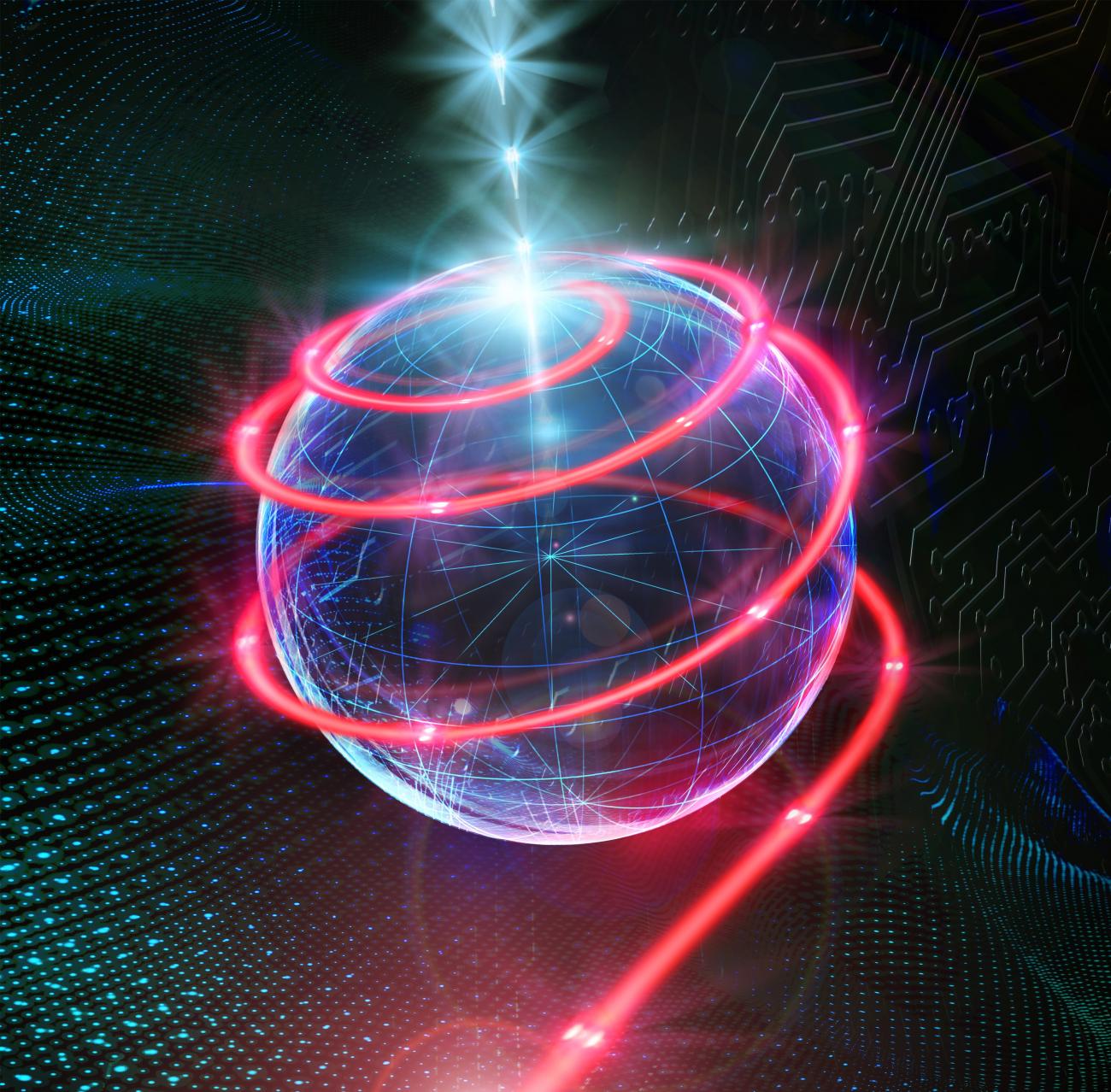 Blaue Kugel mit leuchtender pinker Spirale